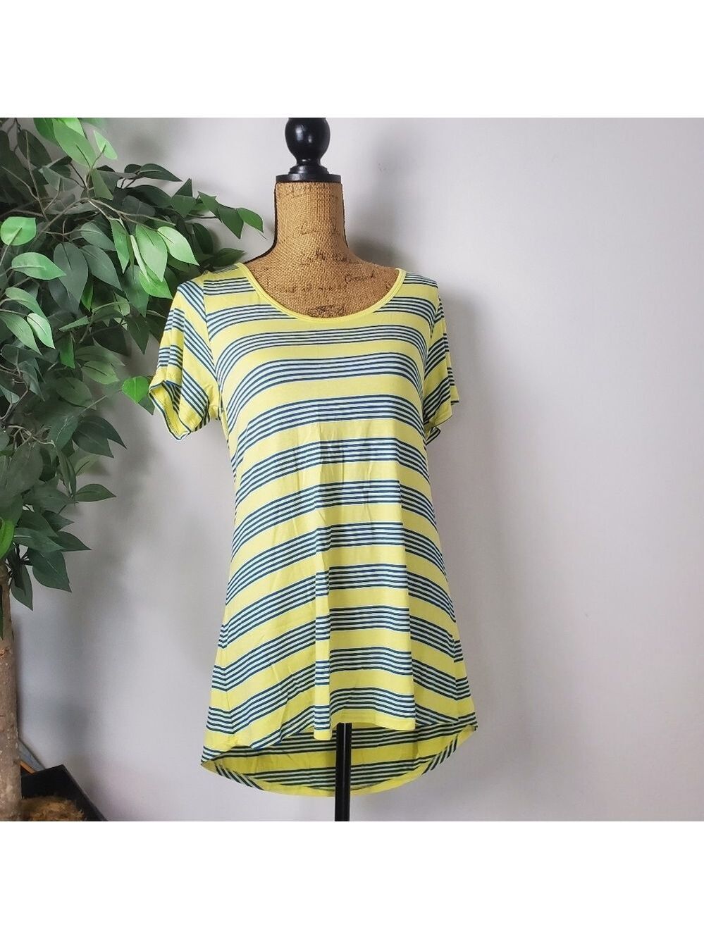 Lularoe Yellow Blue Stripe Top Women's Medium